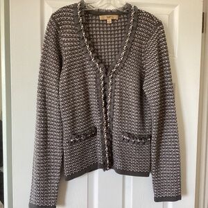 Motto Cardigan Size Large. Color: Gray/Cream
